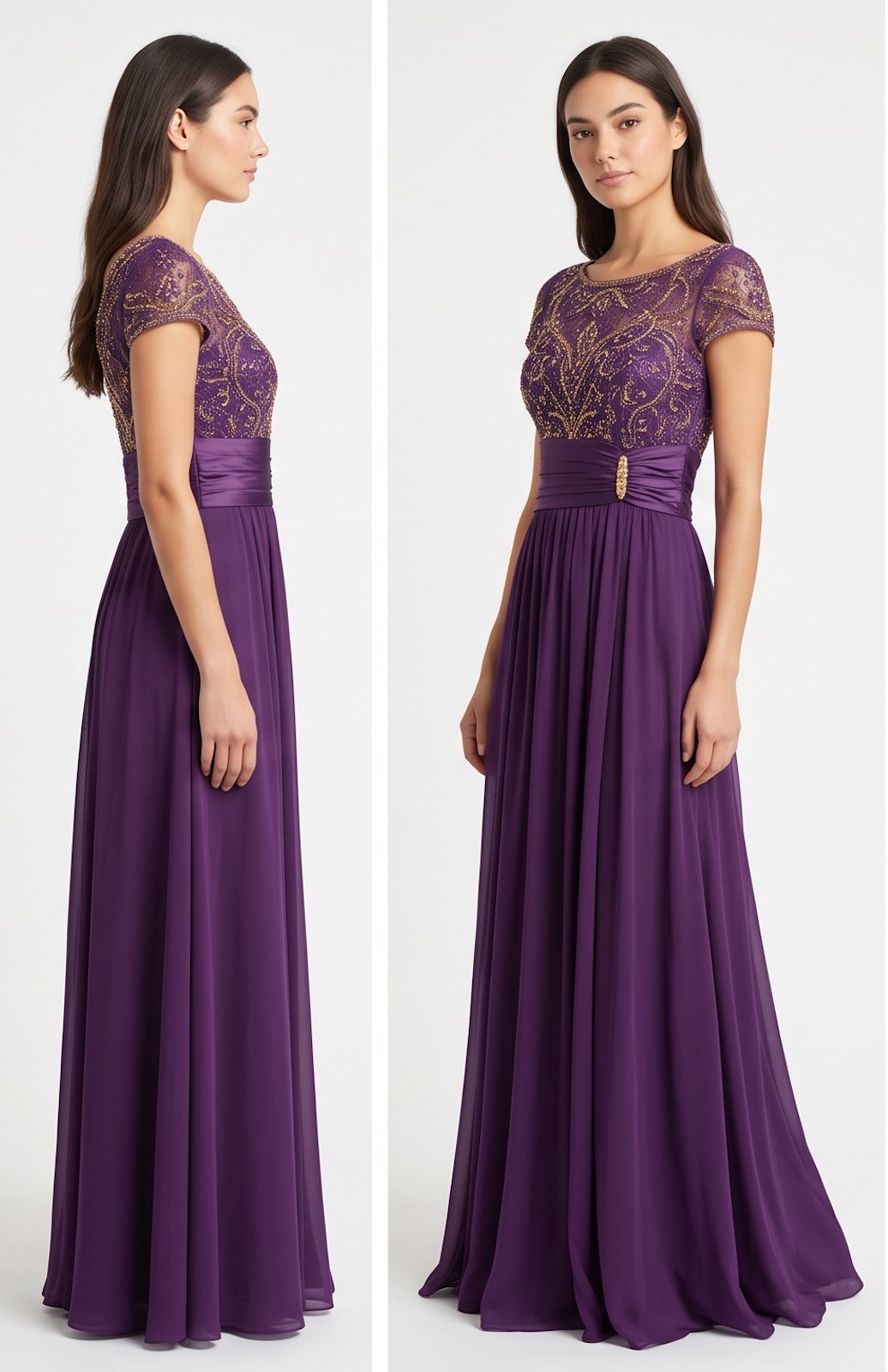 Purple Beaded Cap-Sleeve Gown - Alternate View 1 | Afayi Commerce