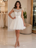 Ivory Crystal Lace Illusion Tulle Party Dress - Front View | Afayi Commerce