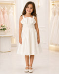 Girls Ivory Taffeta Square-Neck Flower Girl Dress - Front View | Afayi Commerce