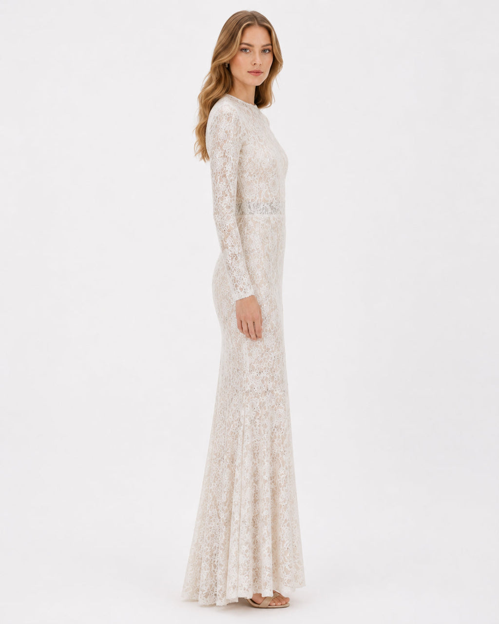 Ivory Floral Lace Long-Sleeve Mermaid Gown - Alternate View 1 | Afayi Commerce