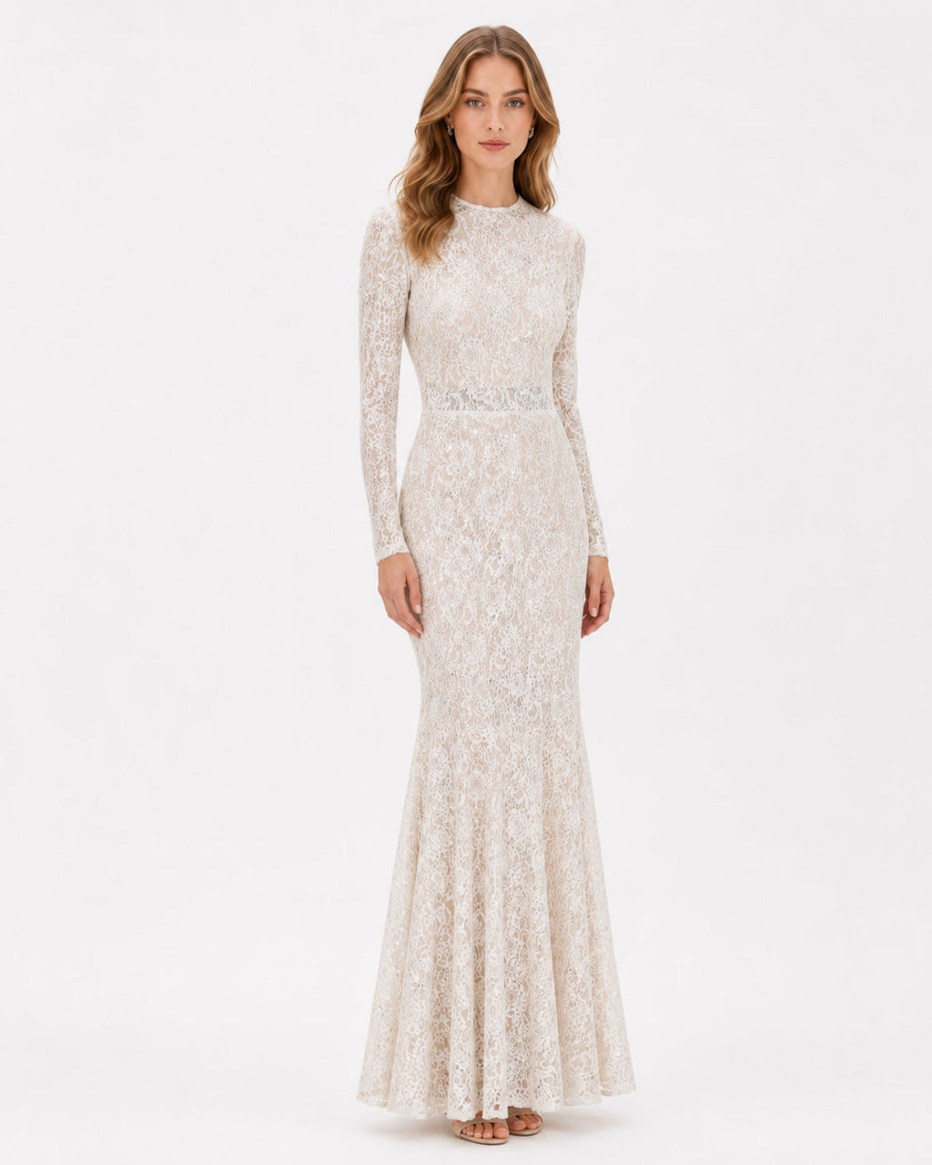 Ivory Floral Lace Long-Sleeve Mermaid Gown - Alternate View 2 | Afayi Commerce