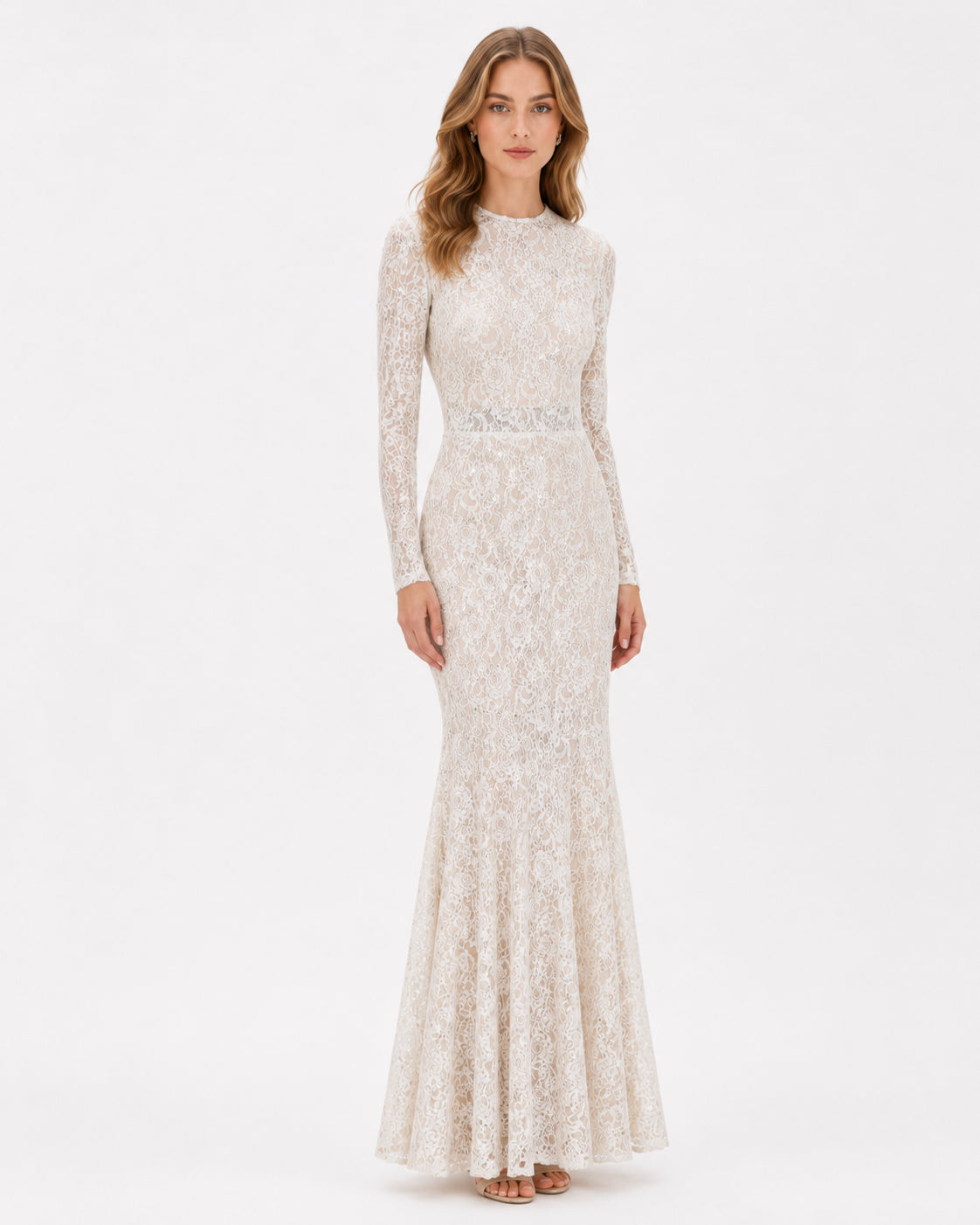 Ivory Floral Lace Long-Sleeve Mermaid Gown - Alternate View 2 | Afayi Commerce