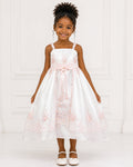Girls Ivory Pink-Lace Applique Flower Girl Dress - Front View | Afayi Commerce