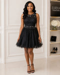 Black Lace Beaded Tulle Party Dress - Front View | Afayi Commerce