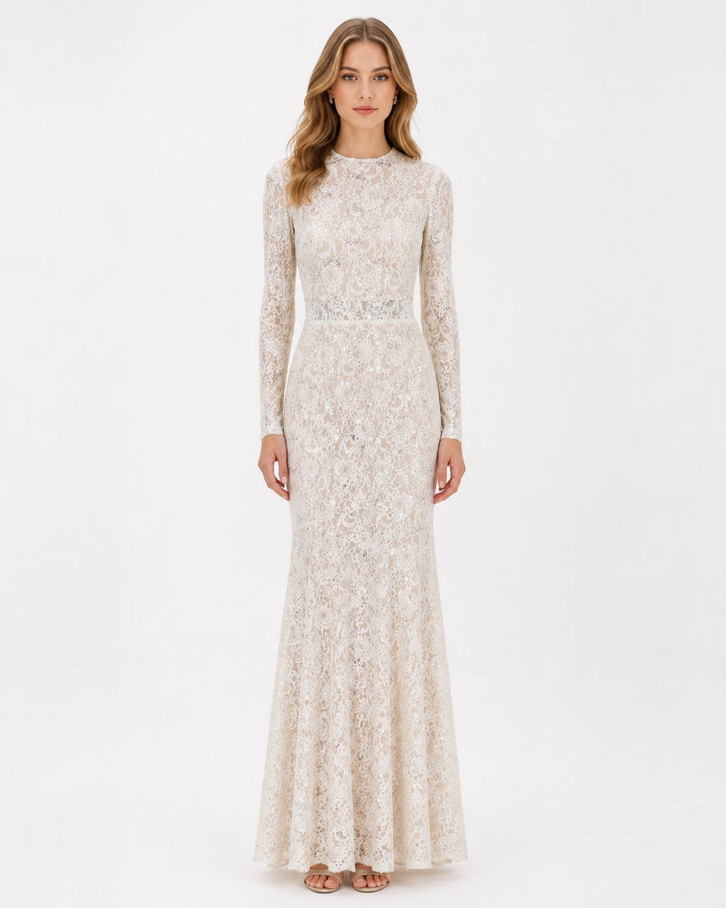 Ivory Floral Lace Long-Sleeve Mermaid Gown - Alternate View 3 | Afayi Commerce