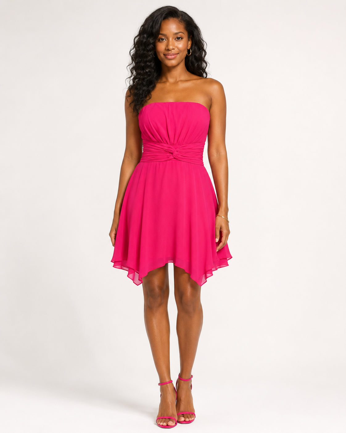 Fuchsia Ruched Handkerchief-Hem Chiffon Dress - Alternate View 3 | Afayi Commerce