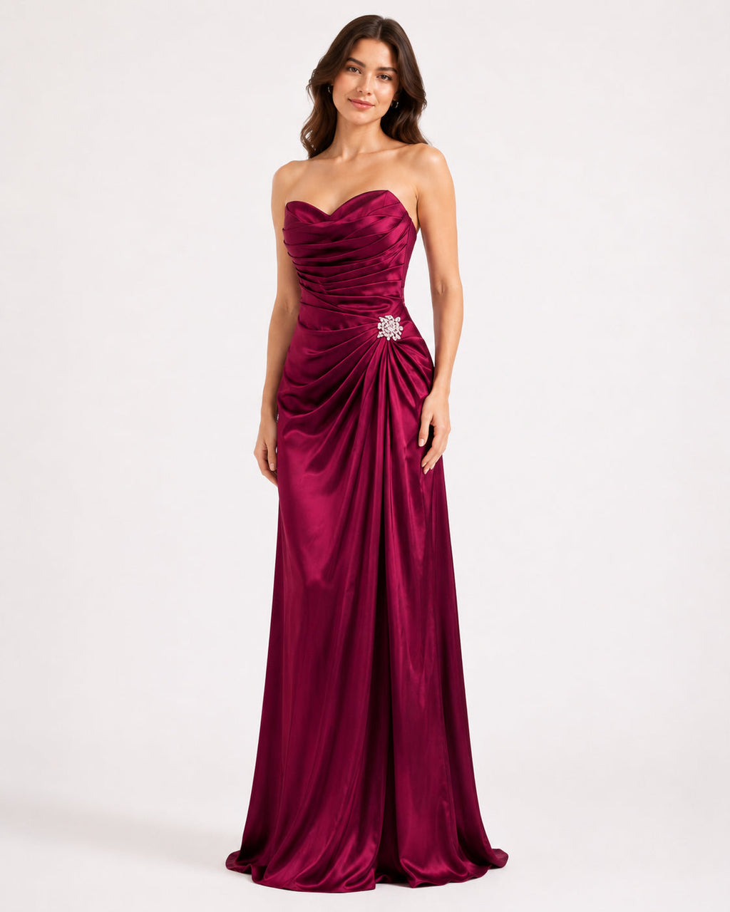 Magenta Satin Ruched Mermaid Gown - Alternate View 2 | Afayi Commerce