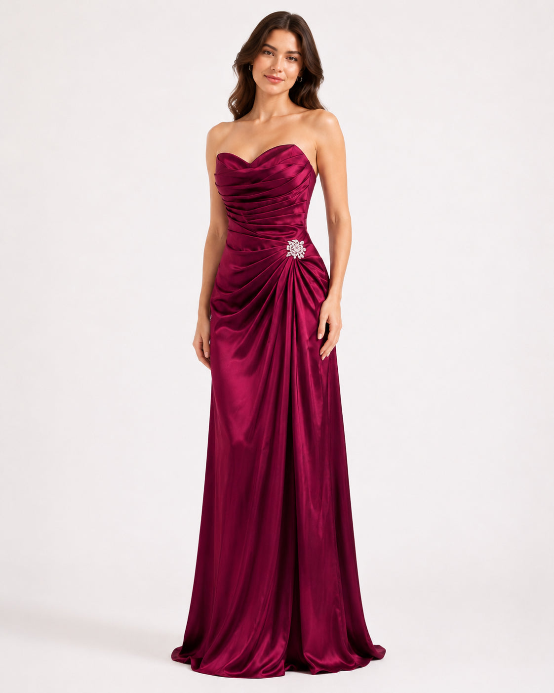 Magenta Satin Ruched Mermaid Gown - Alternate View 2 | Afayi Commerce