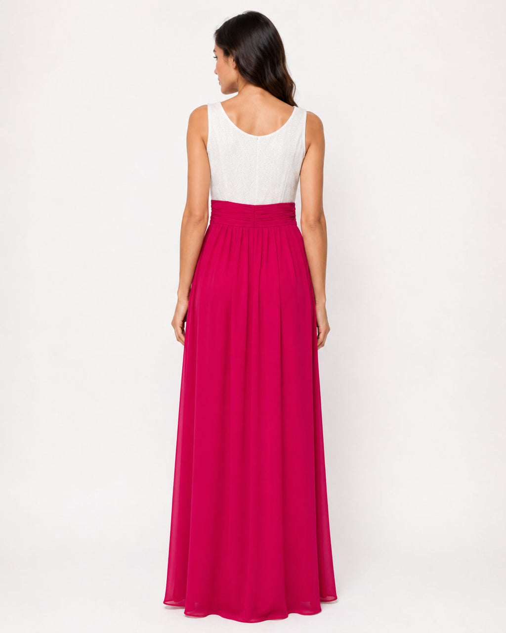White Lace and Magenta Chiffon A-Line Gown - Alternate View 1 | Afayi Commerce