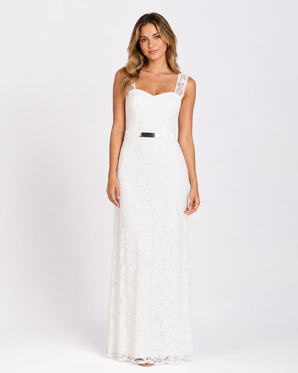 Ivory Floral Lace Column Bridal Gown - Alternate View 1 | Afayi Commerce