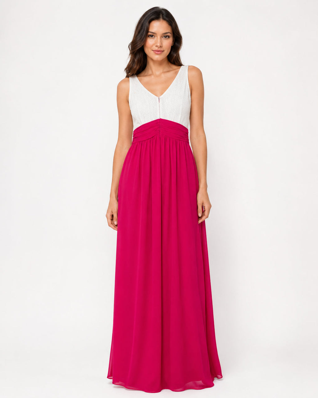 White Lace and Magenta Chiffon A-Line Gown - Alternate View 2 | Afayi Commerce