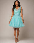 Aqua Glitter Tulle Lace-Bodice Party Dress - Front View | Afayi Commerce