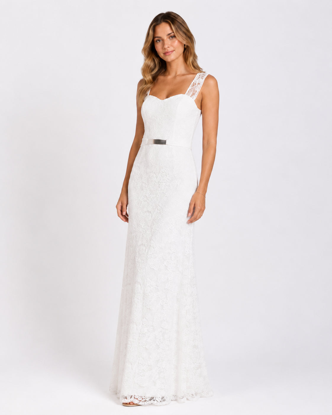 Ivory Floral Lace Column Bridal Gown - Alternate View 3 | Afayi Commerce