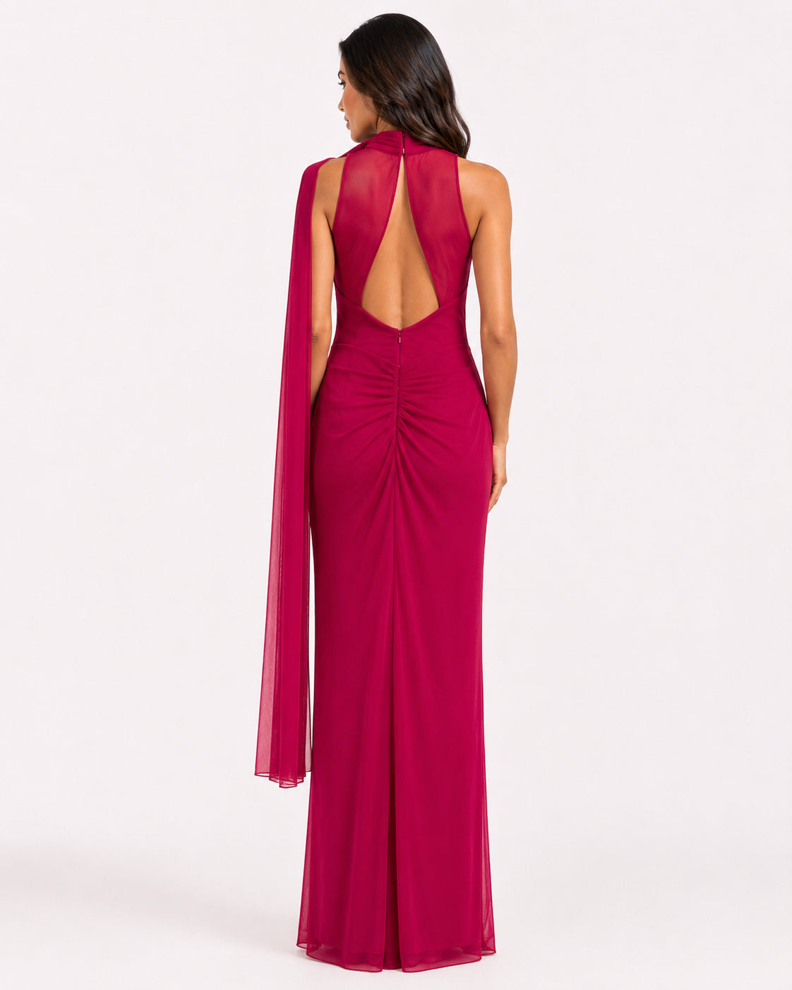 Raspberry Beaded Scoop-Neck Draped Gown - Alternate View 4 | Afayi Commerce