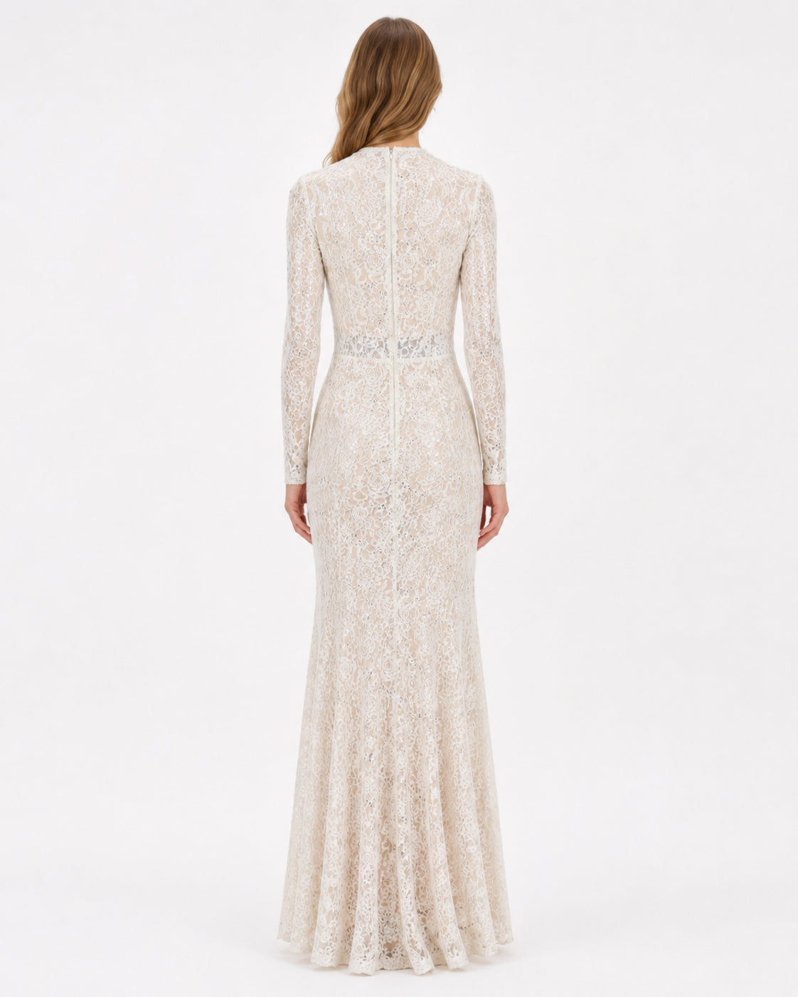 Ivory Floral Lace Long-Sleeve Mermaid Gown - Front View | Afayi Commerce