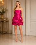 Magenta Satin Crystal Brooch Bubble Dress - Front View | Afayi Commerce