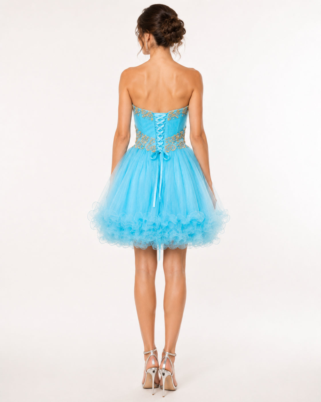 Aqua Gold Crystal Sweetheart Party Dress - Alternate View 2 | Afayi Commerce