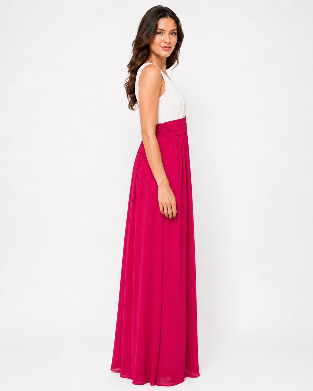 White Lace and Magenta Chiffon A-Line Gown - Alternate View 4 | Afayi Commerce