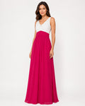 White Lace and Magenta Chiffon A-Line Gown - Front View | Afayi Commerce