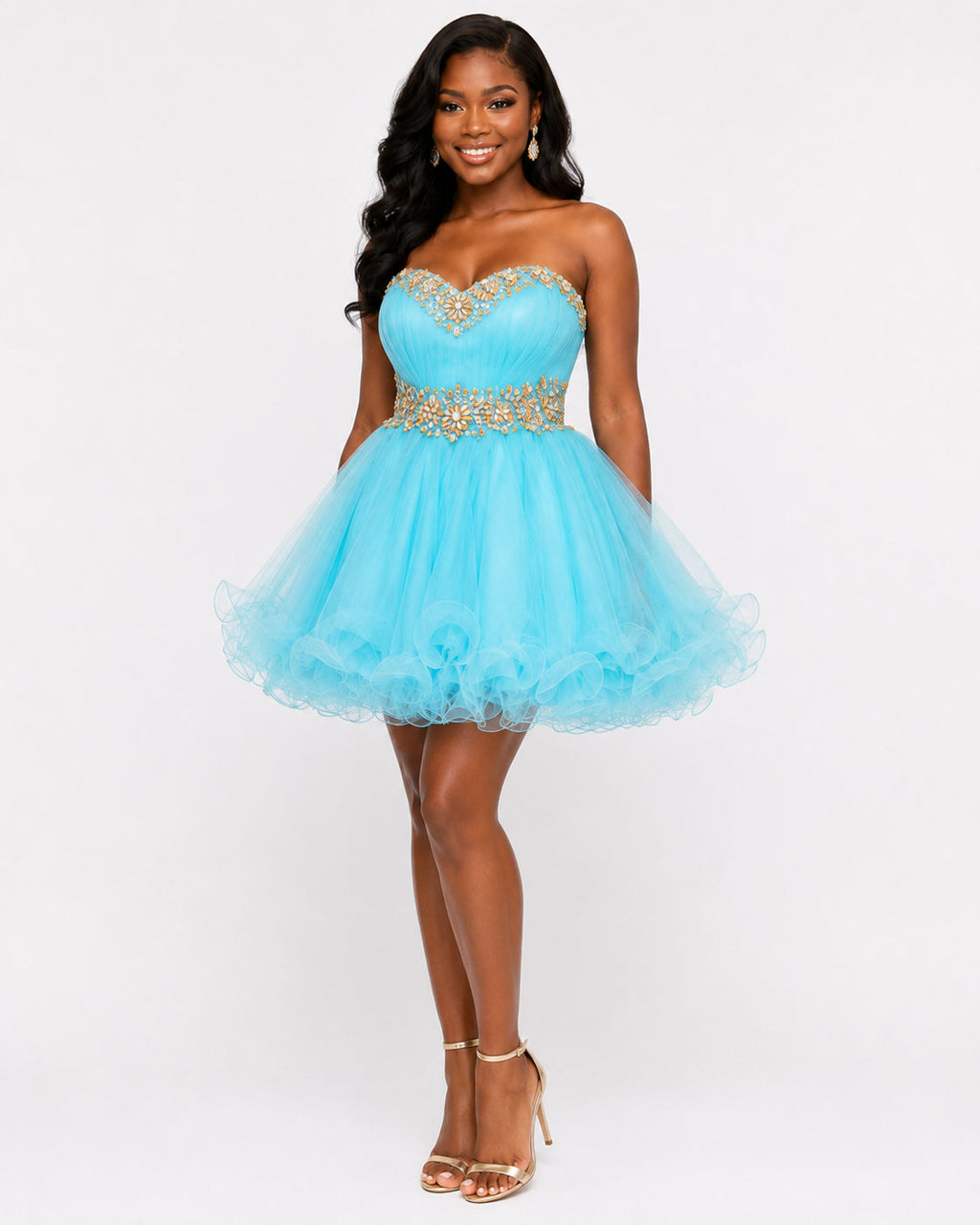 Aqua Gold Crystal Sweetheart Party Dress - Alternate View 5 | Afayi Commerce