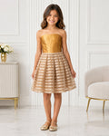 Girls Gold Striped Organza Party Dress - Front View | Afayi Commerce