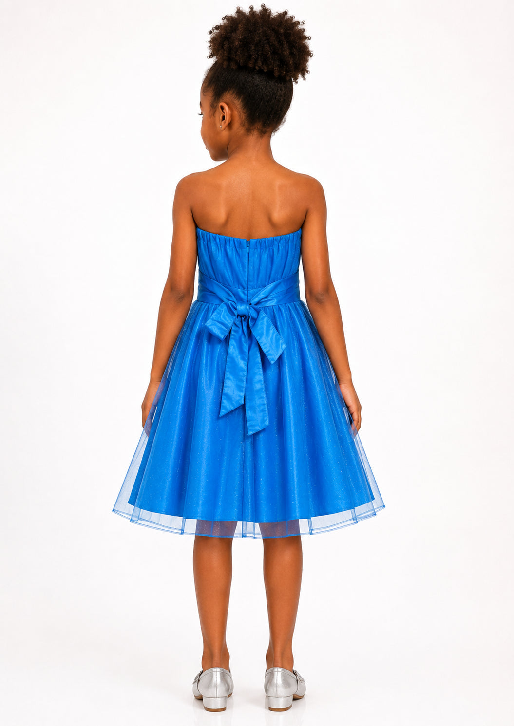 Girls Royal Blue Rhinestone Tulle Party Dress - Back View | Afayi Commerce