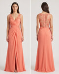 Coral Ruched Lace Gown - Front View | Afayi Commerce