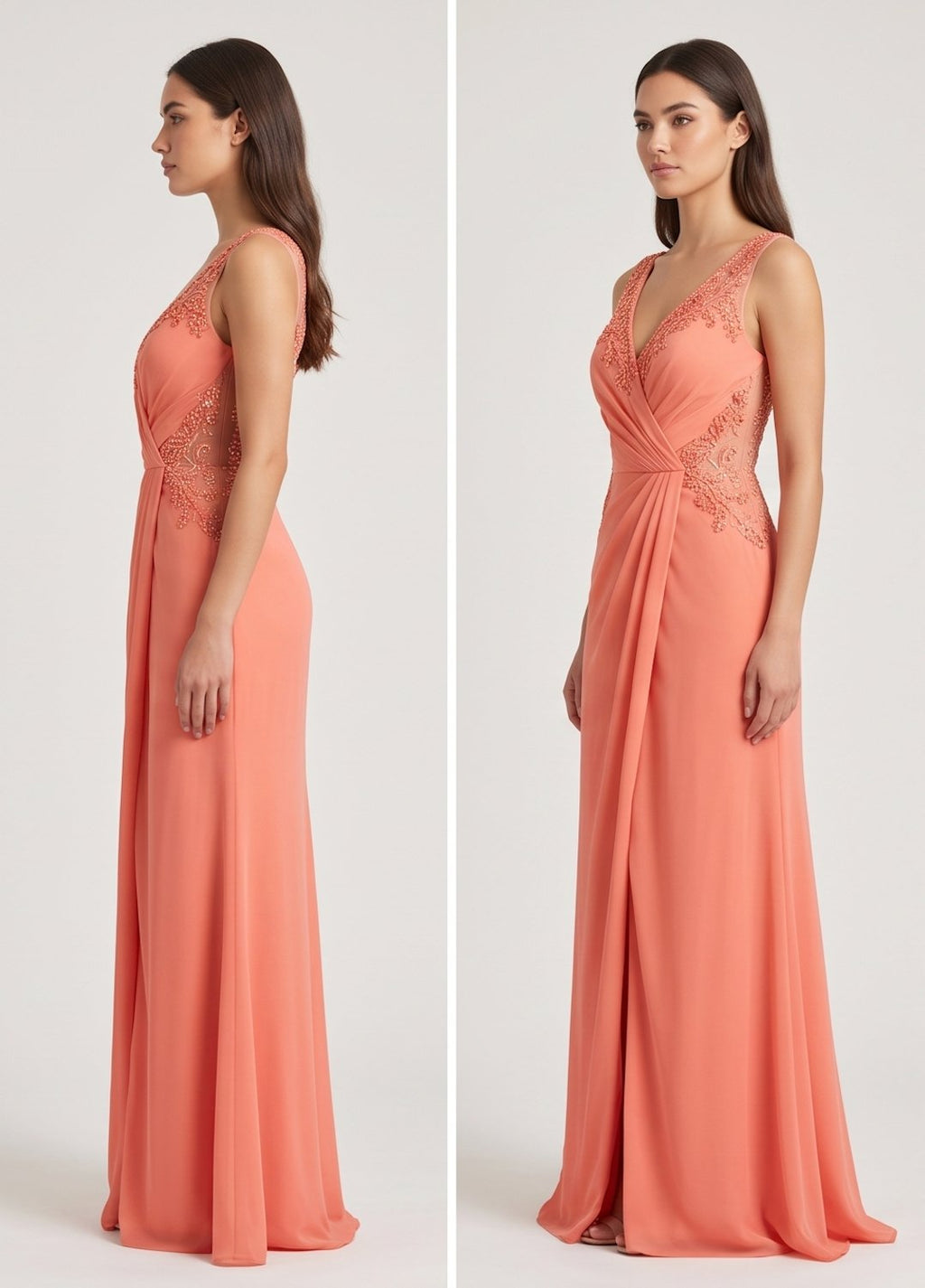 Coral Ruched Lace Gown - Alternate View 1 | Afayi Commerce