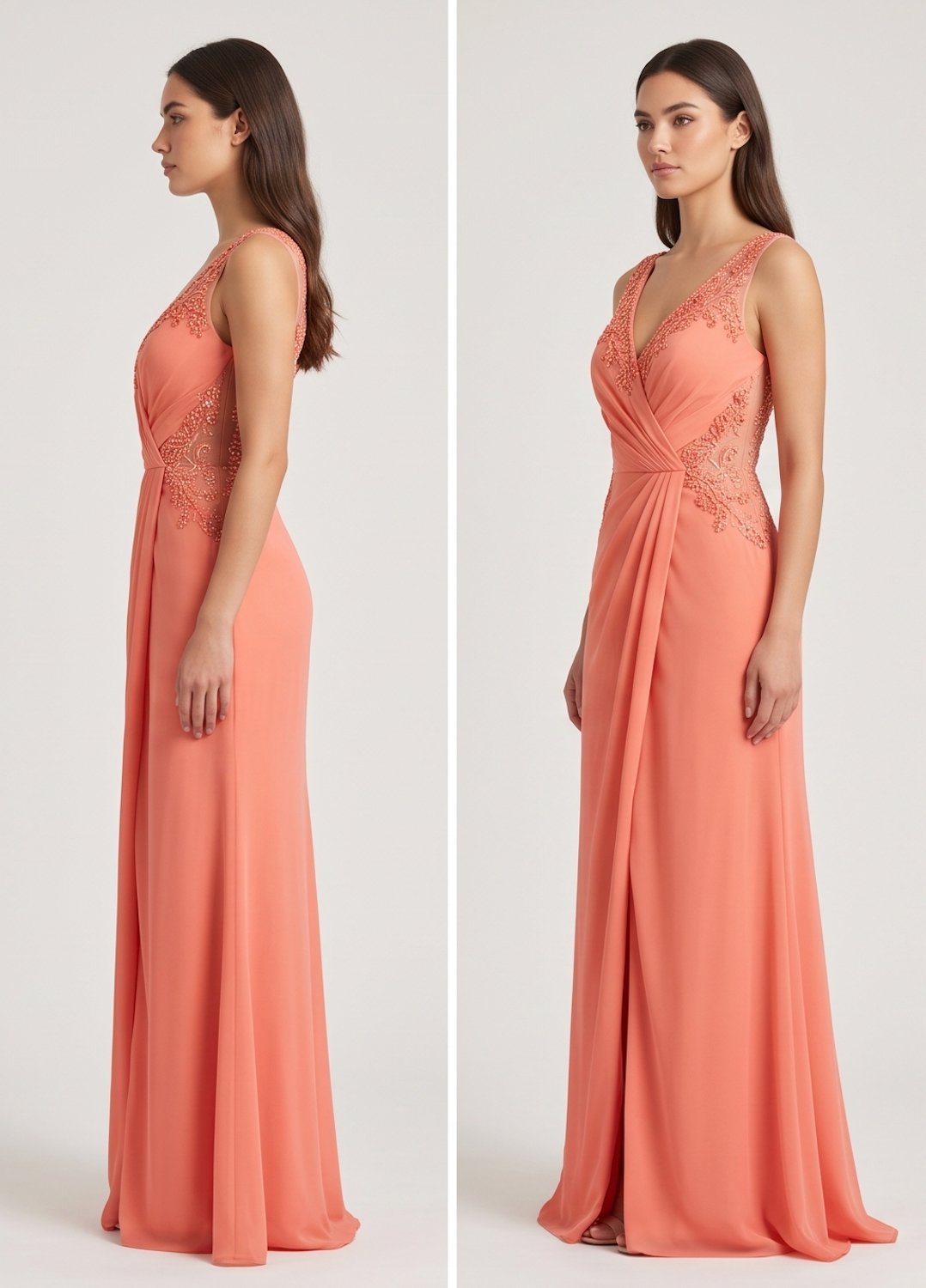 Coral Ruched Lace Gown - Alternate View 1 | Afayi Commerce