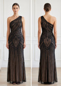 Black Deco Beaded One-Shoulder Gown - Front View | Afayi Commerce
