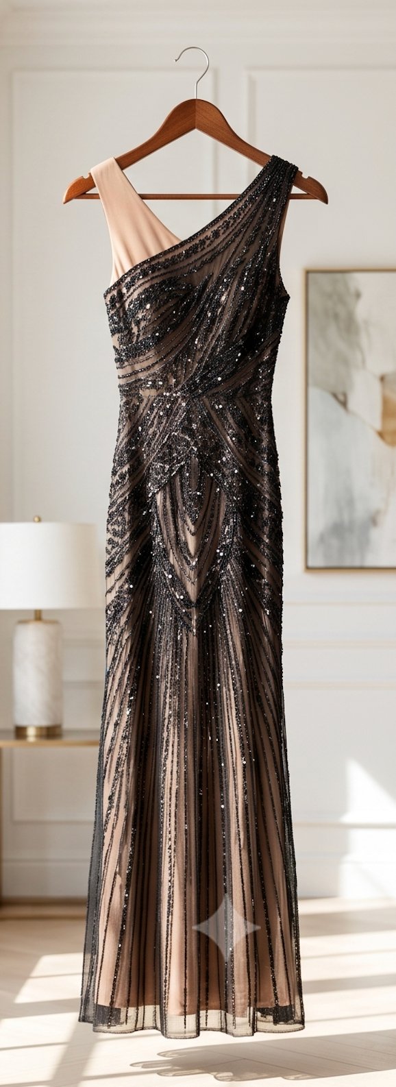 Black Deco Beaded One-Shoulder Gown - Alternate View 2 | Afayi Commerce