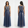 Navy Beaded Tulle Gown - Front View | Afayi Commerce