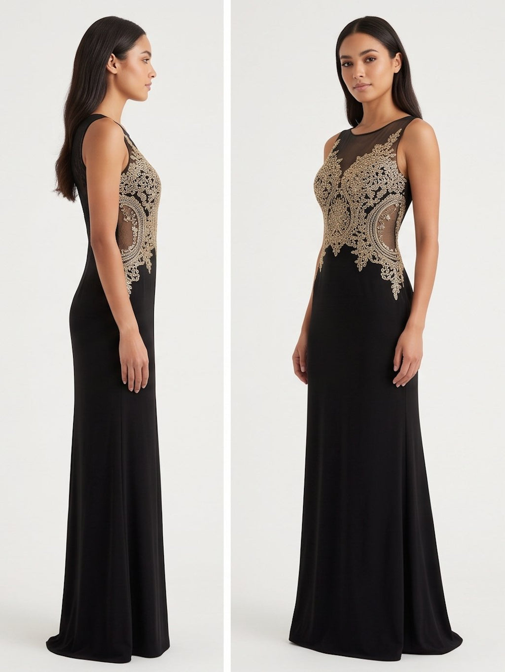 Black Gold-Lace Bodice Gown - Alternate View 1 | Afayi Commerce