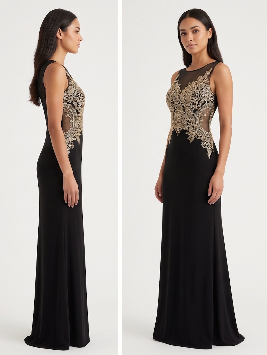 Black Gold-Lace Bodice Gown - Alternate View 1 | Afayi Commerce