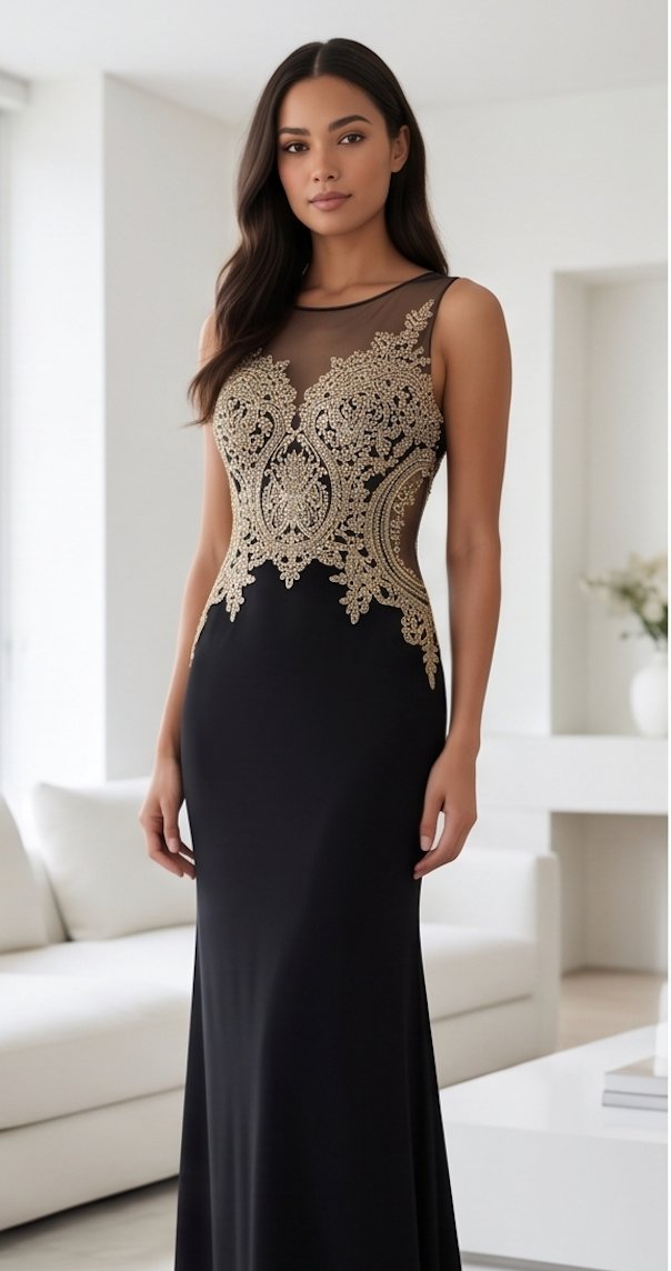 Black Gold-Lace Bodice Gown - Alternate View 2 | Afayi Commerce