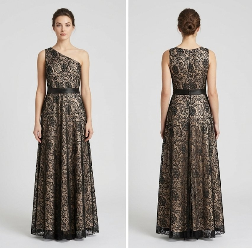 Black & Gold Lace A-Line Gown - Front View | Afayi Commerce