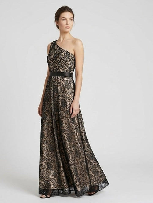 Black & Gold Lace A-Line Gown - Alternate View 1 | Afayi Commerce
