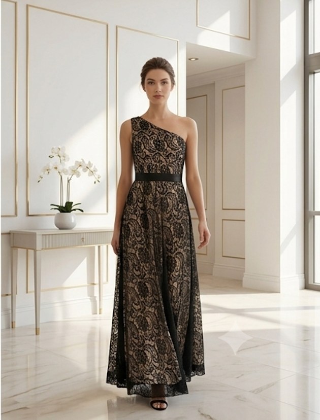 Black & Gold Lace A-Line Gown - Alternate View 2 | Afayi Commerce