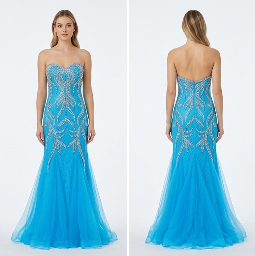 Azure Beaded Tulle Mermaid Gown - Alternate View 1 | Afayi Commerce