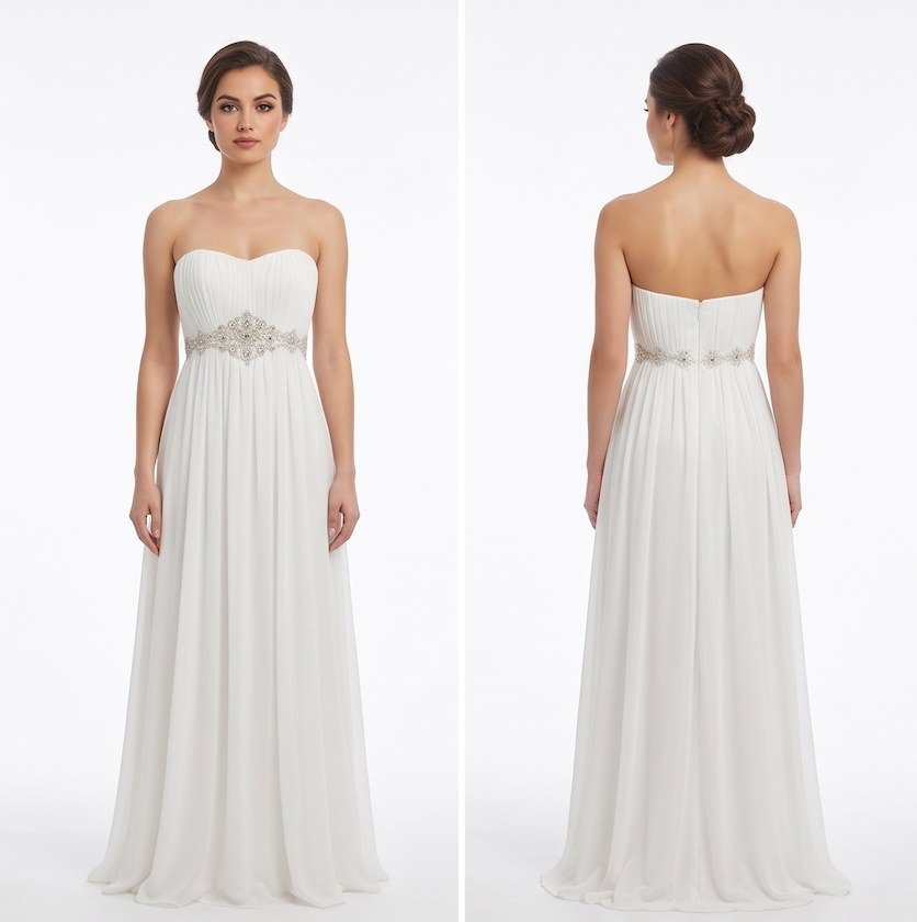 Ivory Chiffon Beaded-Waist Gown - Front View | Afayi Commerce