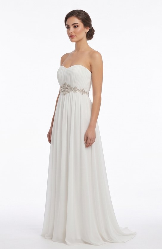 Ivory Chiffon Beaded-Waist Gown - Alternate View 1 | Afayi Commerce
