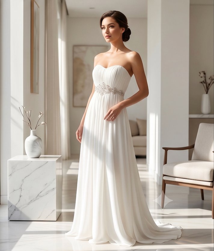 Ivory Chiffon Beaded-Waist Gown - Alternate View 2 | Afayi Commerce