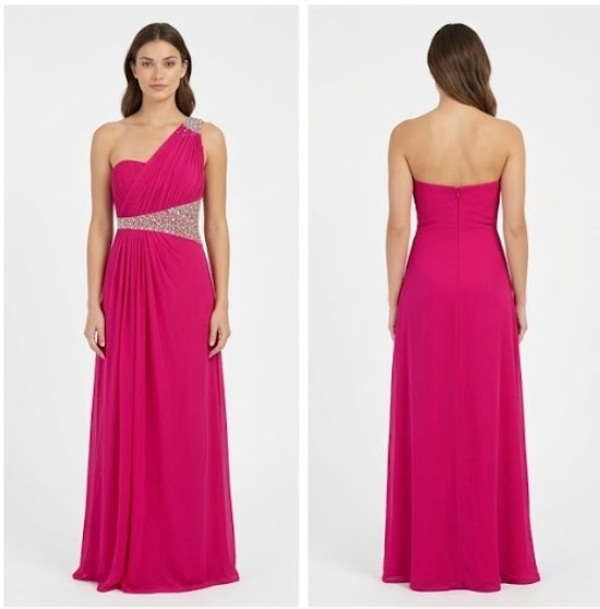 Fuchsia One-Shoulder Beaded Gown - Front View | Afayi Commerce