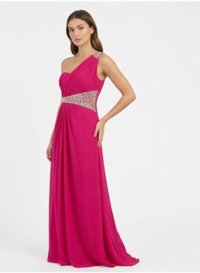 Fuchsia One-Shoulder Beaded Gown - Alternate View 1 | Afayi Commerce