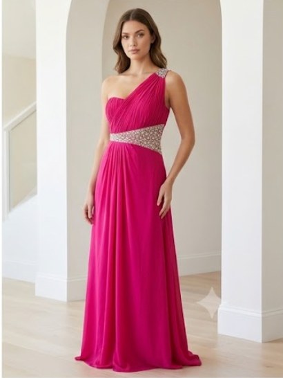 Fuchsia One-Shoulder Beaded Gown - Alternate View 2 | Afayi Commerce