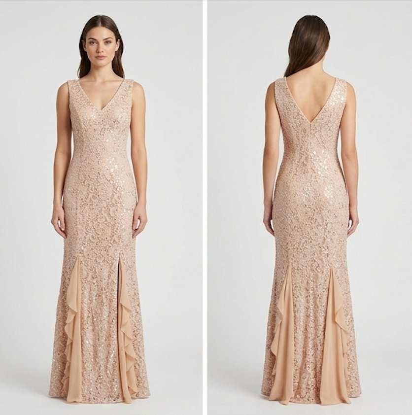 Champagne Lace Ruffle Gown - Alternate View 1 | Afayi Commerce