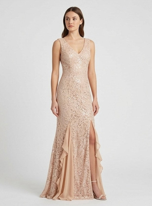 Champagne Lace Ruffle Gown - Alternate View 2 | Afayi Commerce
