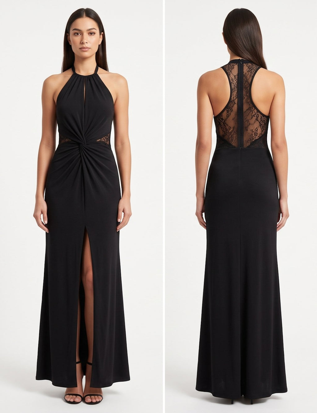 Black Twist-Front Jersey Gown - Front View | Afayi Commerce