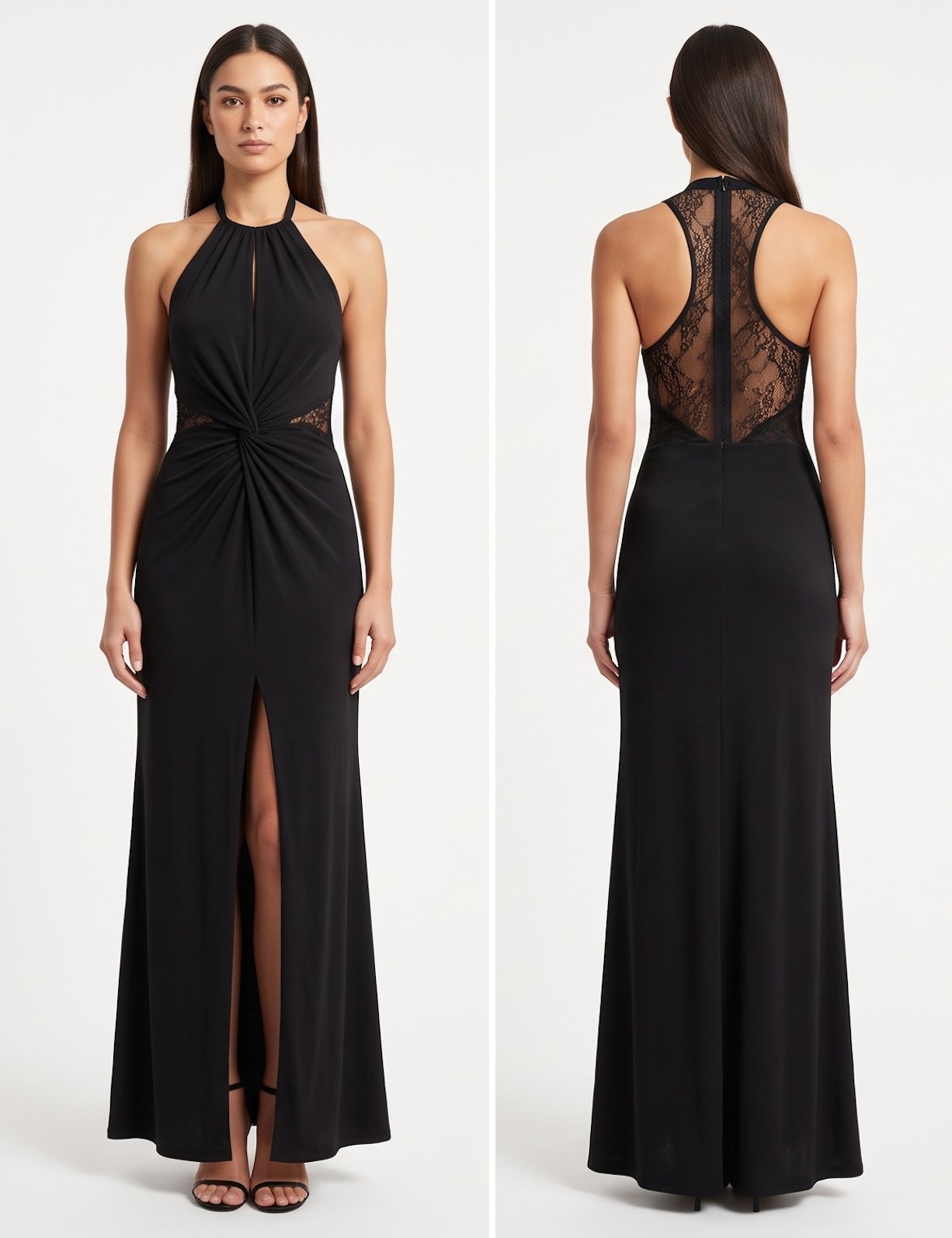 Black Twist-Front Jersey Gown - Front View | Afayi Commerce