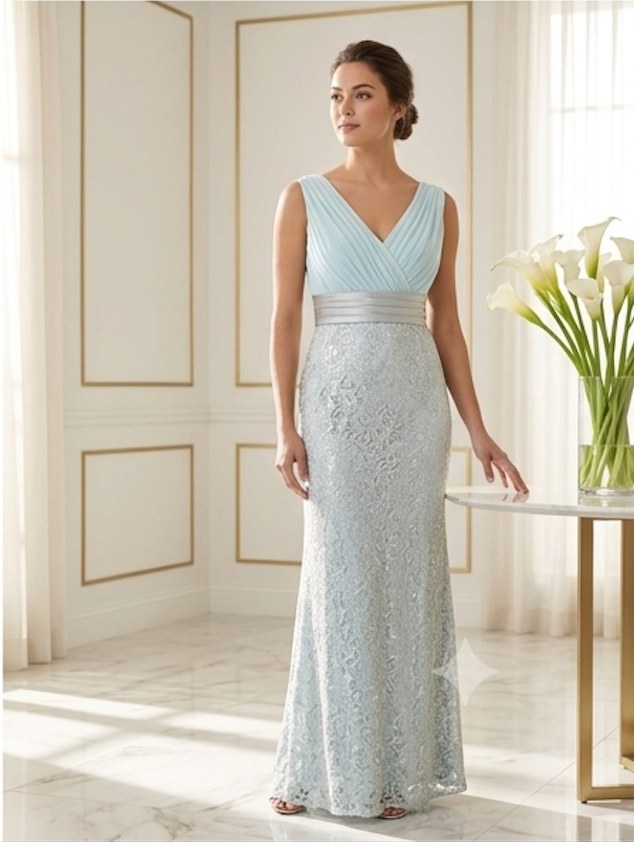 Powder Blue Lace Gown - Front View | Afayi Commerce